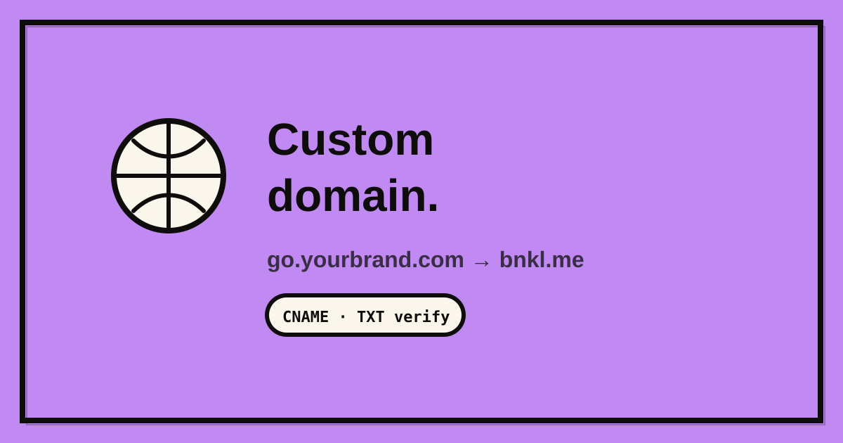 Globe icon with a CNAME → bnkl.me arrow